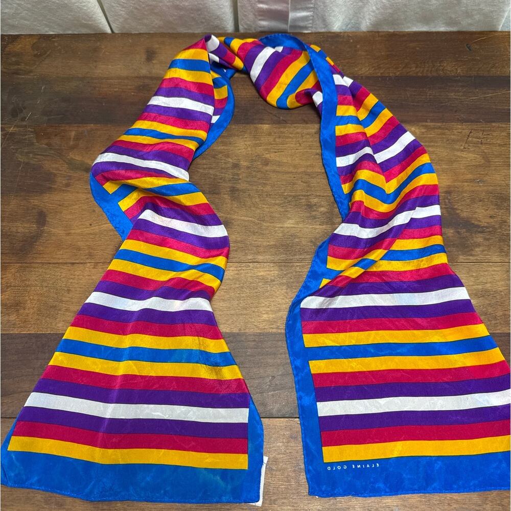 Elaine Gold For Collection XIIX Ltd. 100% Silk Striped Scarf Women's Accessory